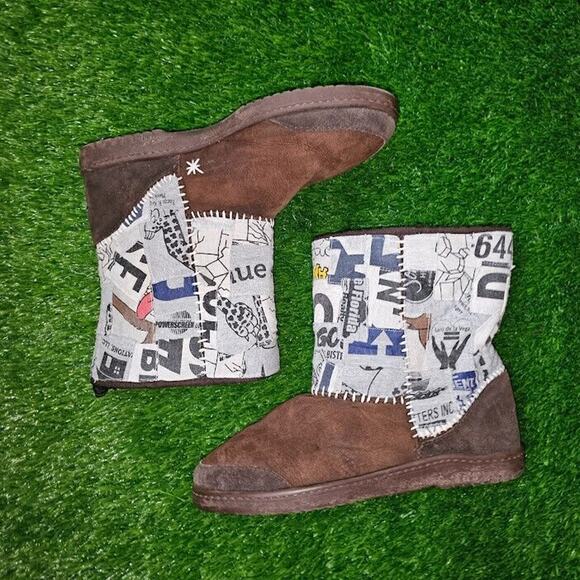 Uggs Boots Men 10 brown Patchwork DIY Upcycle police numbers blue white - Picture 6 of 8